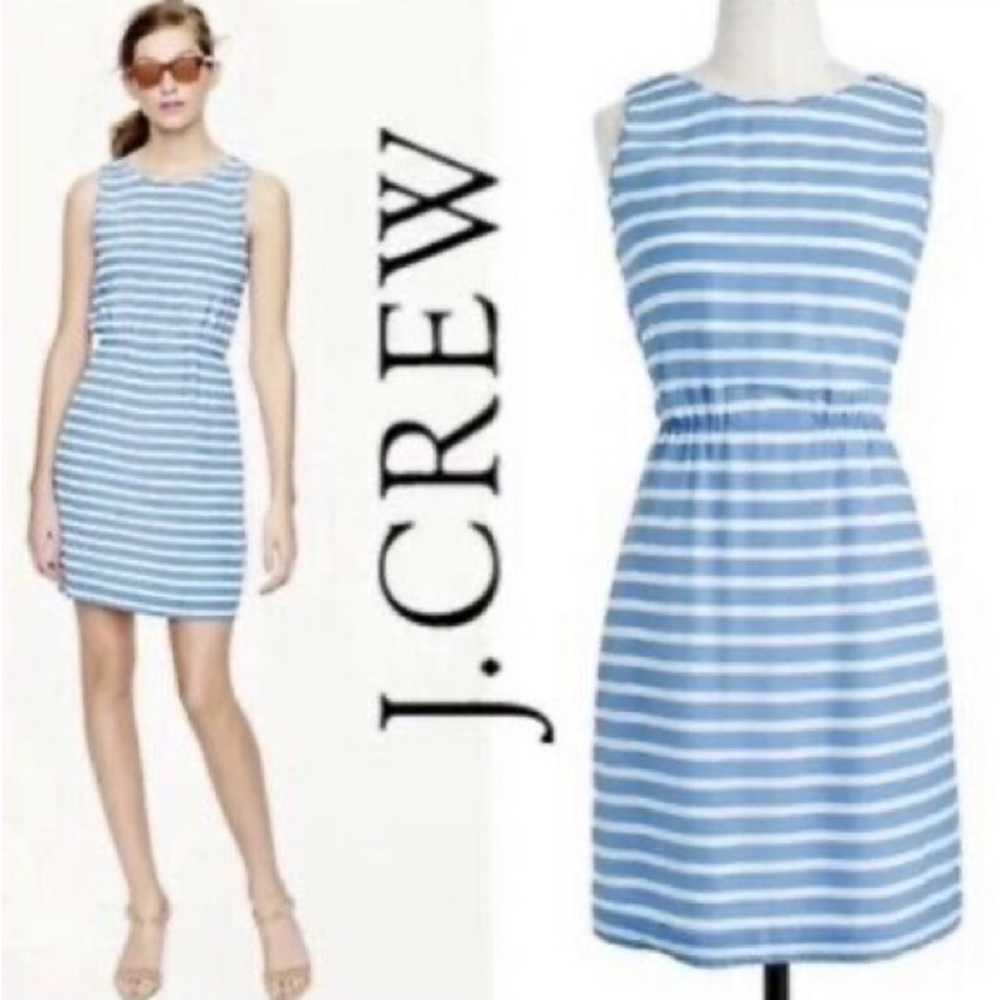 J Crew Blue White Striped Silk Dress Size 6